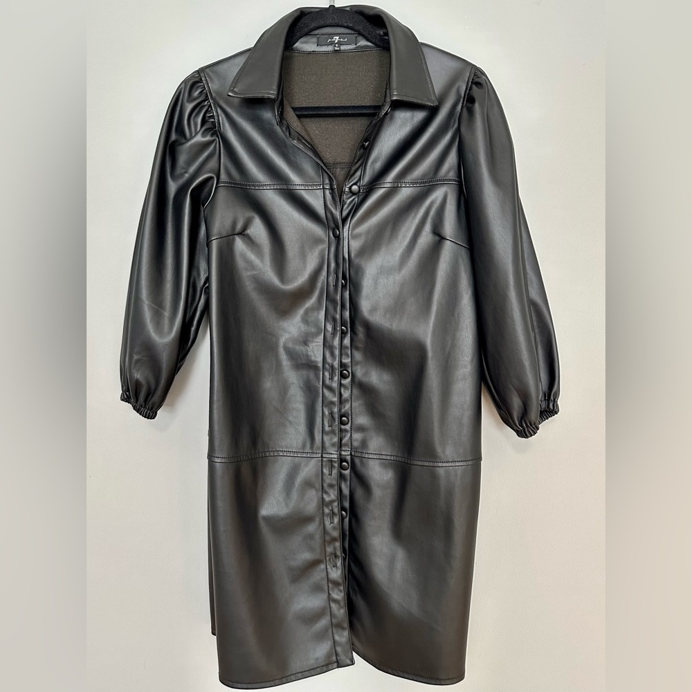 7  For All Mankind  Women Black Vegan Leather Trench Coat. Size S.